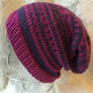 Fuschia Fair Isle Slouchy Knitted Hat image 2