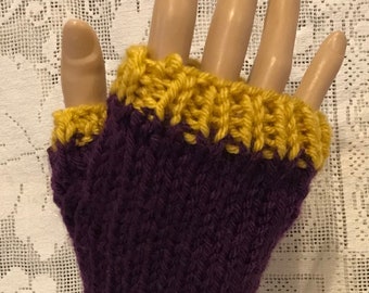 Purple Yellow Fingerless Mittens