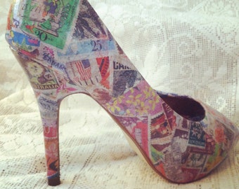 UK 5 (38) Stamps Decoupage Shoes Heels
