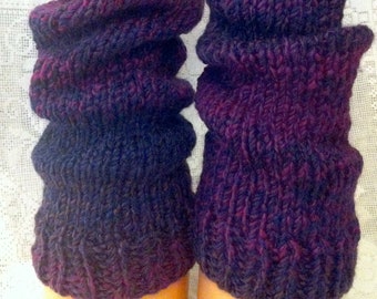 PRE-ORDER - Purple Hand-Knitted Chunky Leg Warmers, Blackberry Violet Mauve