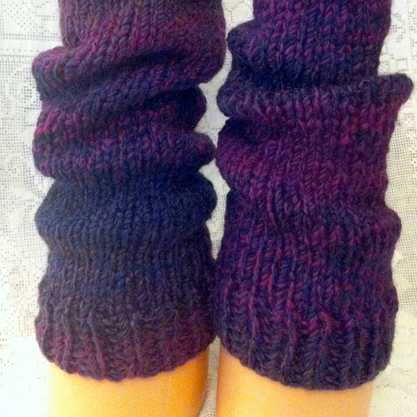 PRE-ORDER - Purple Hand-Knitted Chunky Leg Warmers, Blackberry Violet Mauve