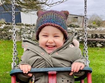 Ears Beanie, Hand-Knitted Hat, Baby-Adult Sizes