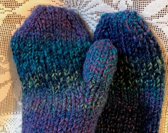 Petrol Blue, Hand-Knitted Chunky Mittens Gloves, Various Colours Available