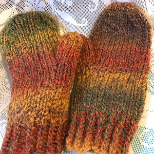 Autumn Yellow Brown Green, Hand-Knitted Mittens Gloves, Various Colours Available