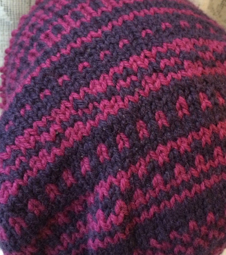 Fuschia Fair Isle Slouchy Knitted Hat image 3