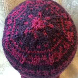 Fuschia Fair Isle Slouchy Knitted Hat image 4