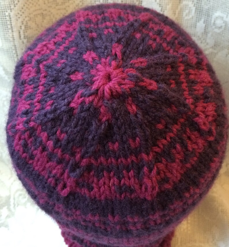 Fuschia Fair Isle Slouchy Knitted Hat image 4