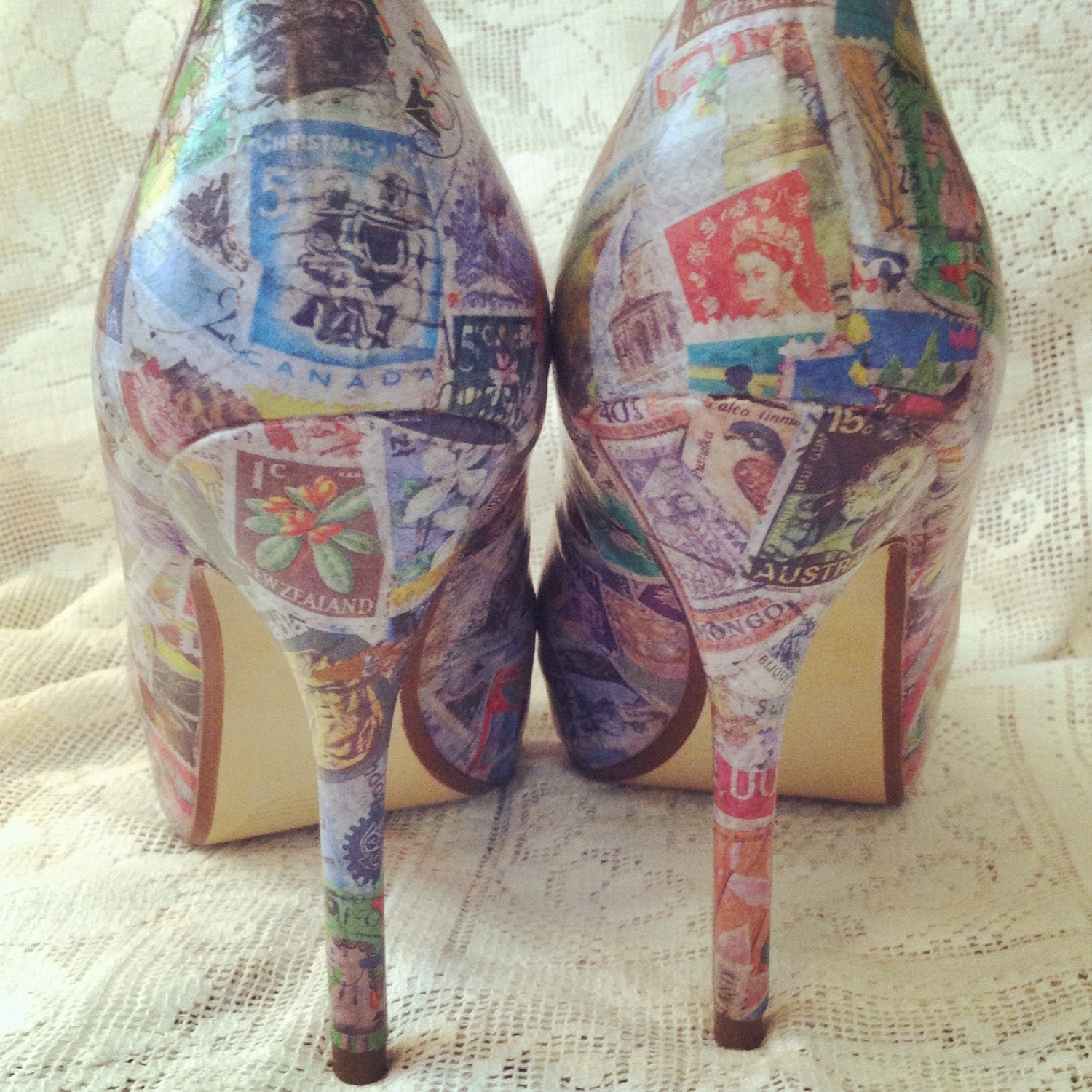 UK 5 38 Stamps Decoupage Shoes Heels Etsy