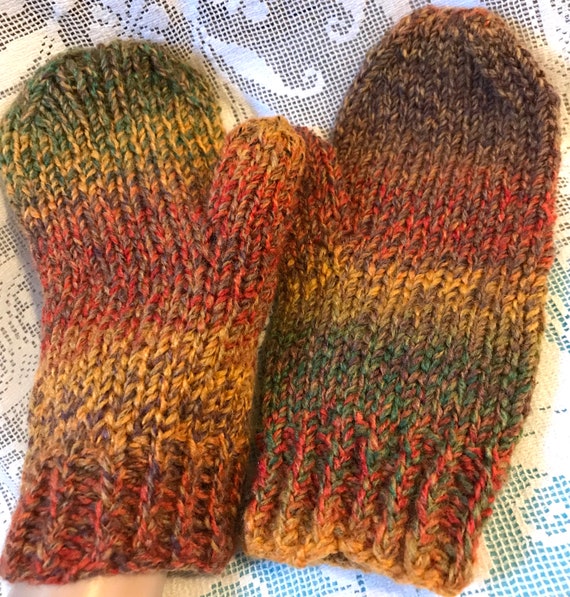 Autumn Yellow Brown Green, Hand-Knitted Mittens Gloves, Various Colours Available