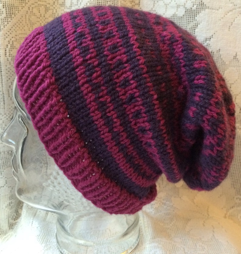 Fuschia Fair Isle Slouchy Knitted Hat image 2