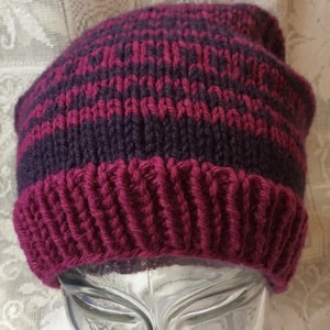 Fuschia Fair Isle Slouchy Knitted Hat image 1