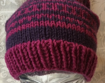 Fuschia Fair Isle Slouchy Knitted Hat
