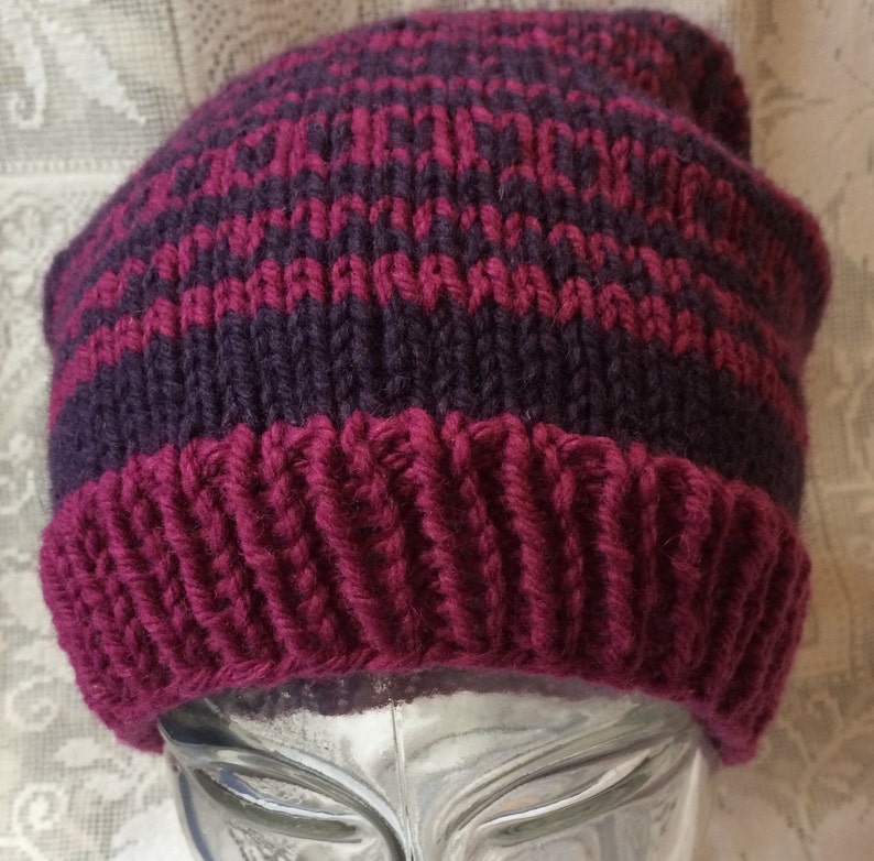 Fuschia Fair Isle Slouchy Knitted Hat image 1