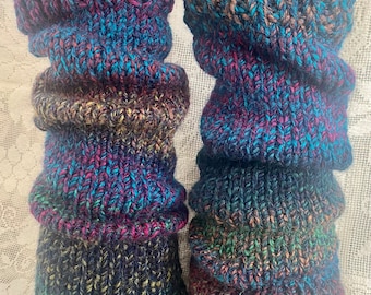 NEW! PRE-ORDER - Nightshade Hand-Knitted Chunky Leg Warmers, Purple Blue Green Yellow Orange