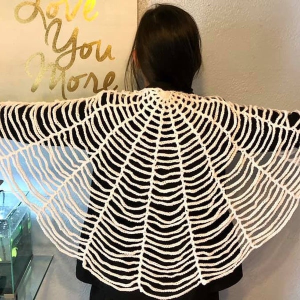 Crochet Spiderweb Shawl|Lightweight Covering|Perfect for Halloween|Fall Fashion|Creepy Cute|Halloween Costume Accessory|Adult and Kids Sizes