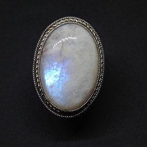 Moonstone Ring Stainless Steel Ring  Natural White Moonstone Ring White Labradorite Ring Witch Ring Magical Jewelry Custom Jewelry Moon Rock