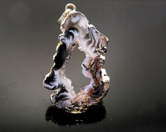 Natural Black Agate Slice Pendant Necklace Crystal Cluster Charm White Agate Pendant Magic Crystals Stone Necklace
