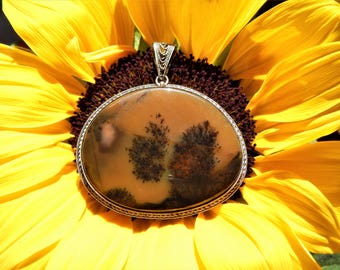 Natural dendritic landscape agate pendant dendritic quartz moss agate custom stone jewelry merlinite pendant necklace white agate pendant