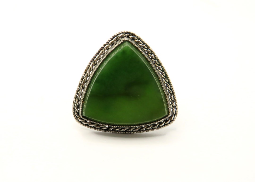 Real Green Jade Ring Elegant Triangle Nephrite Stainless Steel Ring ...