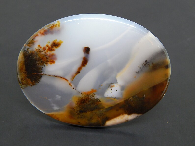 rare picture agate slice stone Dendritic landscape agate cabochon oval dendritic quartz plate autumn in the mountains moss agate