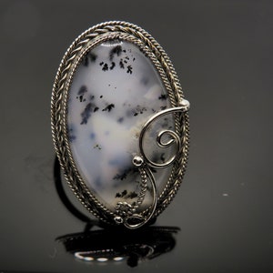 Tenderness White Dendritic Agate Merlinite Ring Stainless Steel Ring Natural Stone Dendritic Landscape Opal Witch Ring Dainty Ring