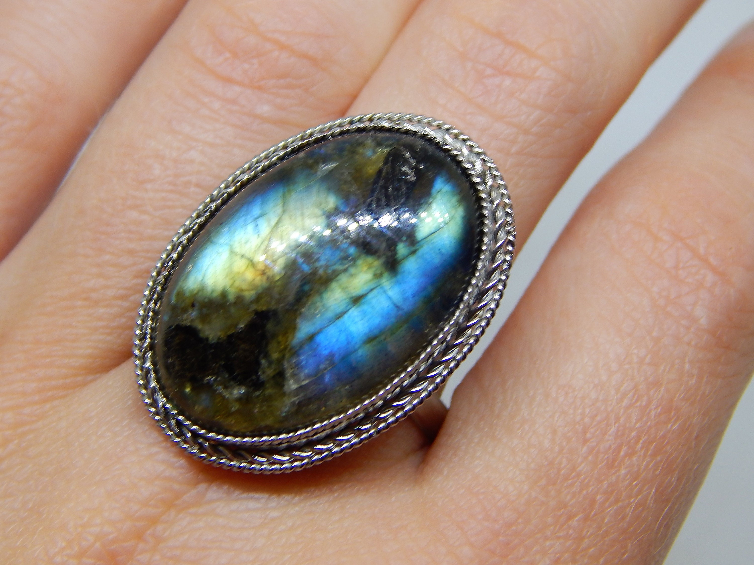 Scarabeo Moonstone Ring Stainless Steel Ring Green Labradorite Stone Ring Magical Beetle Jewelry Green Stone Rine Large Stone Ring