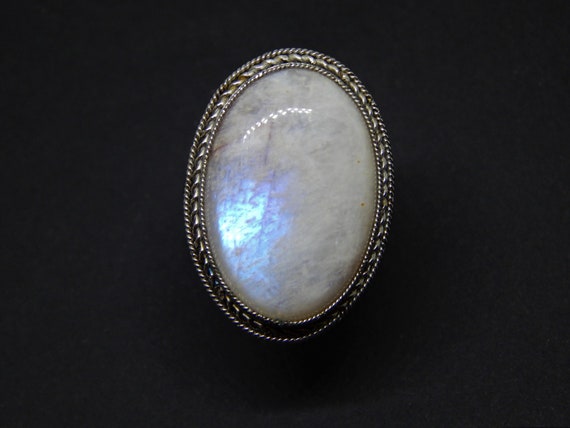 Moonstone Ring Stainless Steel Ring  Natural White Moonstone Ring White Labradorite Ring Witch Ring Magical Jewelry Custom Jewelry Moon Rock