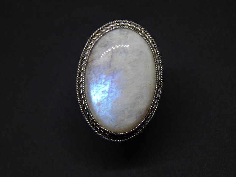 Moonstone Ring Stainless Steel Ring Natural White Moonstone Ring White Labradorite Ring Witch Ring Magical Jewelry Custom Jewelry Moon Rock image 1
