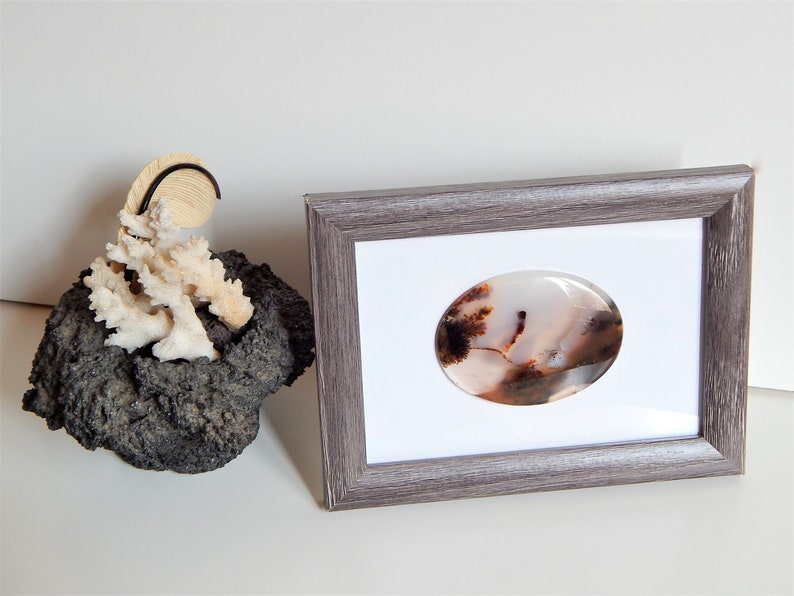 rare picture agate slice stone Dendritic landscape agate cabochon oval dendritic quartz plate autumn in the mountains moss agate