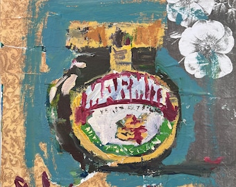 Marmite Jar Original Painting – British Food Pop Art – 12x12 Canvas