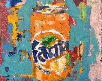 Fanta Orange Soda Painting – Colorful Pop Art – 12x12 Mixed Media Original