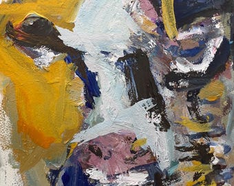 Original Cow Painting – Abstract Mixed Media Farm Animal Art (11x14 on Paper)