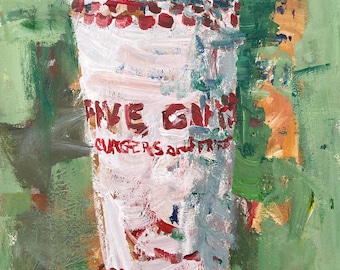 Five Guys To-Go Cup Original Painting – Fast Food Pop Art – 12x9 Canvas