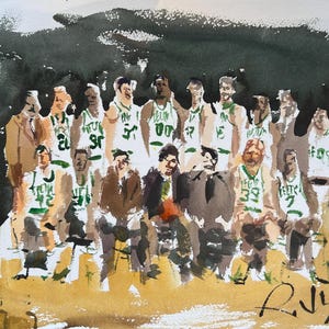1980 Boston Celtics Watercolor Painting: Vintage NBA Champions Memorabilia