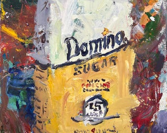 Domino Sugar Bag Original Painting – Kitchen Food Pop Art (20x16 Canvas)