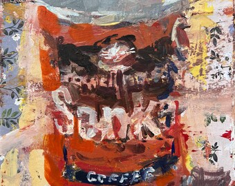Vintage Sanka Coffee Can Original Painting – Retro Coffee Pop Art – 12x9 Canvas