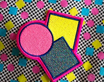 Shape Patch - Pink Neon- Abstract -  Embroidered Iron on Patch, Patches, Jacket, Bag, Jeans, Motif, Customise |Sonia B Textiles|