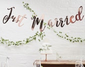 Just Married Rose Gold Banner, Beautiful Script Wedding Banner, Rose Gold Wedding Bunting, Wedding Celebration Decorations, Just Married