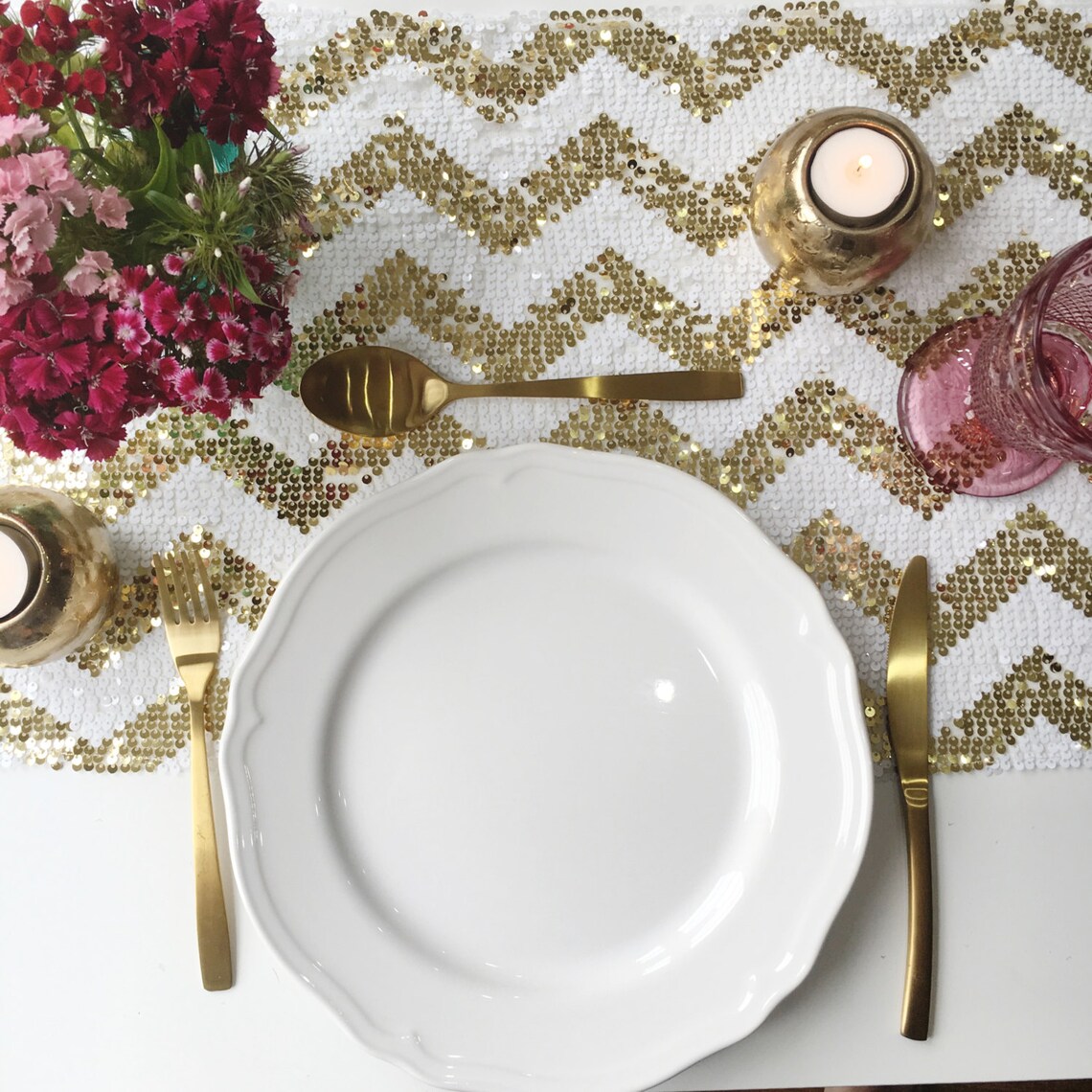 Sparkly Gold Chevron Sequin Table Runner Sequin Tablecloth Etsy UK