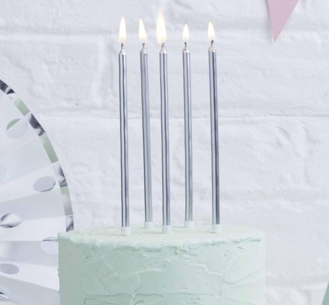 Tall Silver Birthday Candles I 24 Pack I Silver Candles I Etsy