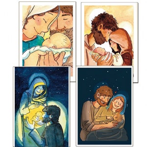 Pack 4 Carte de Noël - Sainte Famille *Vierge à l'intérieur* Format A6 - enveloppe incluse