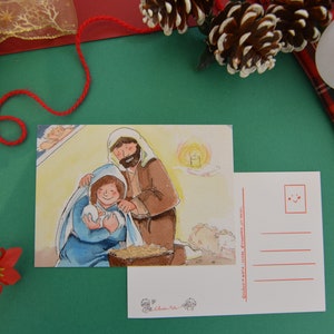 PACK DE 2 - Carte de Noël - carte postale originale sagrada familia jesús maría josé crèche A6 mesure originale