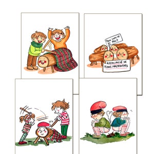 Pack de 4 cartes de Noël *Catalunya* taille din A6 Caga ió, caganers, caganer, 4 enveloppes incluses