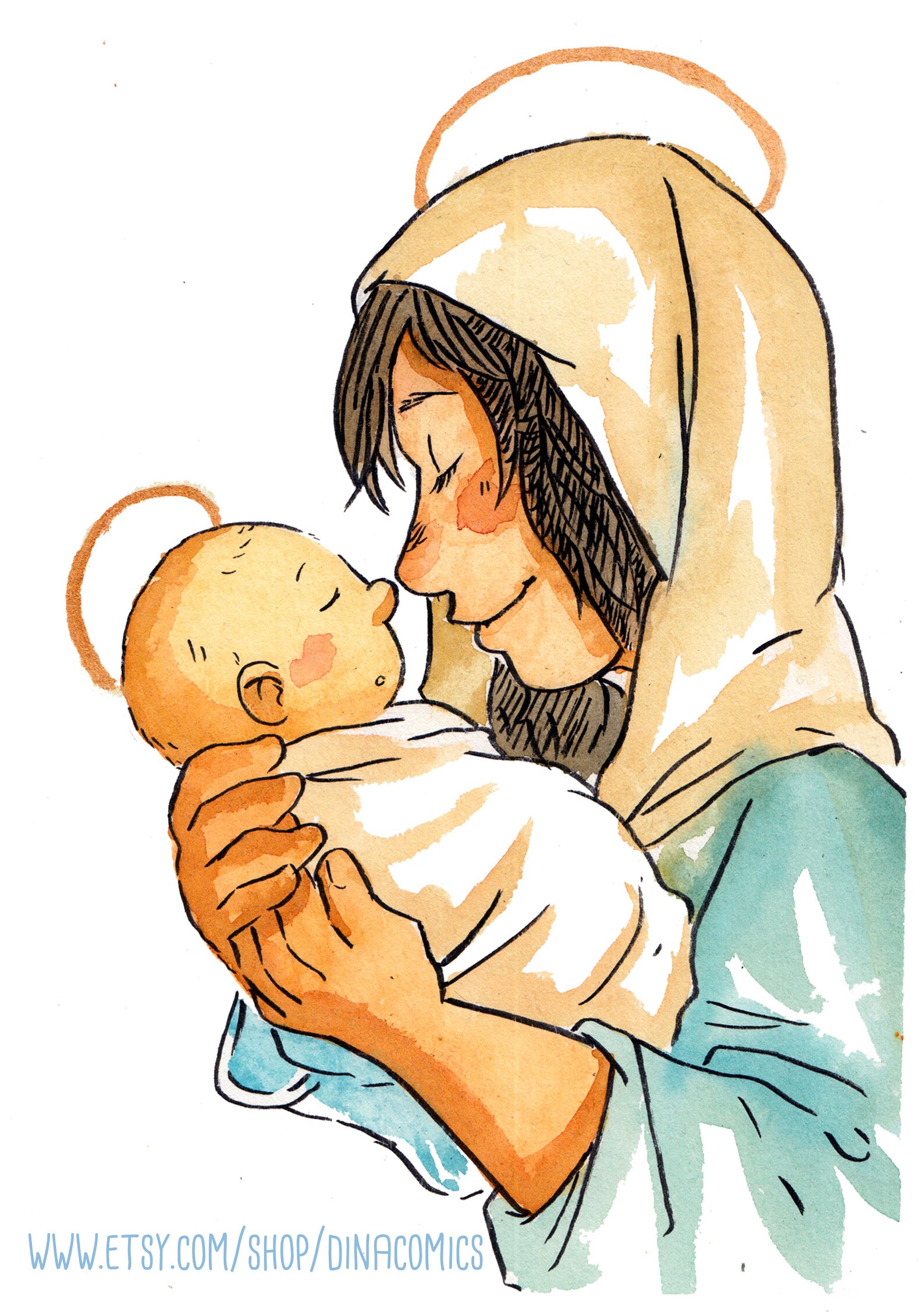 Mother Mary and Jesus Print Size A5 or A4 From Watercolor - Etsy