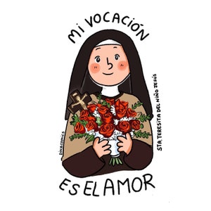 Adesivo cattolico di Santa Teresa del Bambino Gesù di dinacomics la mia vocazione è l'amore