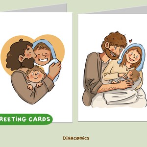 Pack 3 Christmas card ENGLISH Catholic Christian - Holy family merry christmas Jesus Mary Joseph Original square blank inside