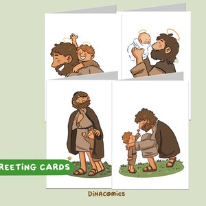 Confezione 4 Cartolina di Natale - Cartolina Giuseppe e Gesù *Vuota all'interno* Formato A6 - busta inclusa