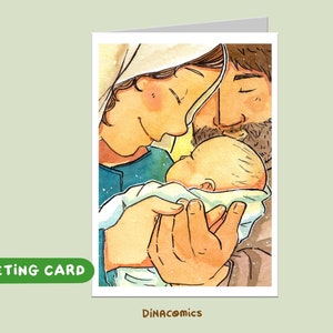 Confezione 2 Cartoline di Natale - Sacra Famiglia Maria Gesù Giuseppe - Formato A6 - Cristiane - Busta gratuita inclusa