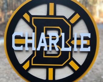 Boston Bruins Customized Round Name Sign, Children's Room Decor, 3D Sign, Hockey Sign