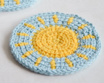 Little sun coaster - Tunisian crochet coaster pattern - digital download - using a regular hook